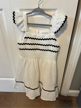 Blossom Blvd White Ruffle Dress with Black Trim